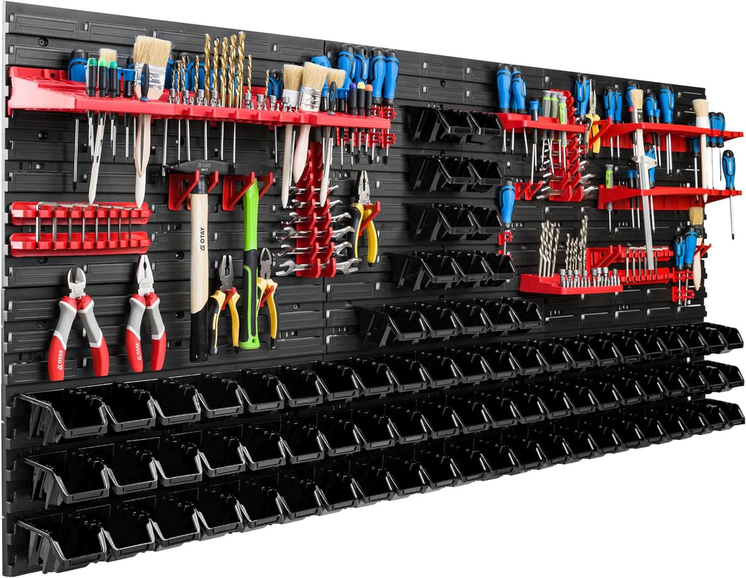 Lagersystem Werkstattregal | 172 x 78 cm | 80 stck. Box | Wandregal mit Werkzeughalterungen und Stap