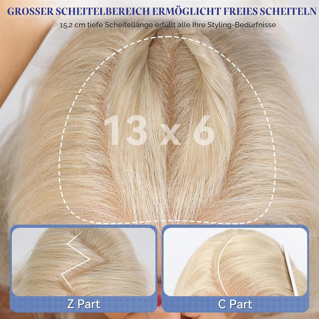 HAIRCUBE 13x6 HD Synthetische Lace-Front-Perücke, 24 Zoll Platinblond Lange Lockige Stufenperücken,