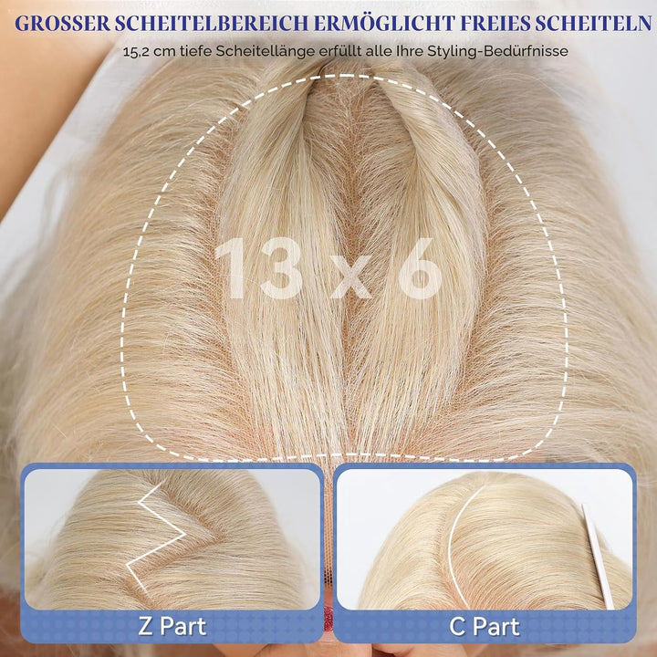 HAIRCUBE 13x6 HD Synthetische Lace-Front-Perücke, 24 Zoll Platinblond Lange Lockige Stufenperücken,
