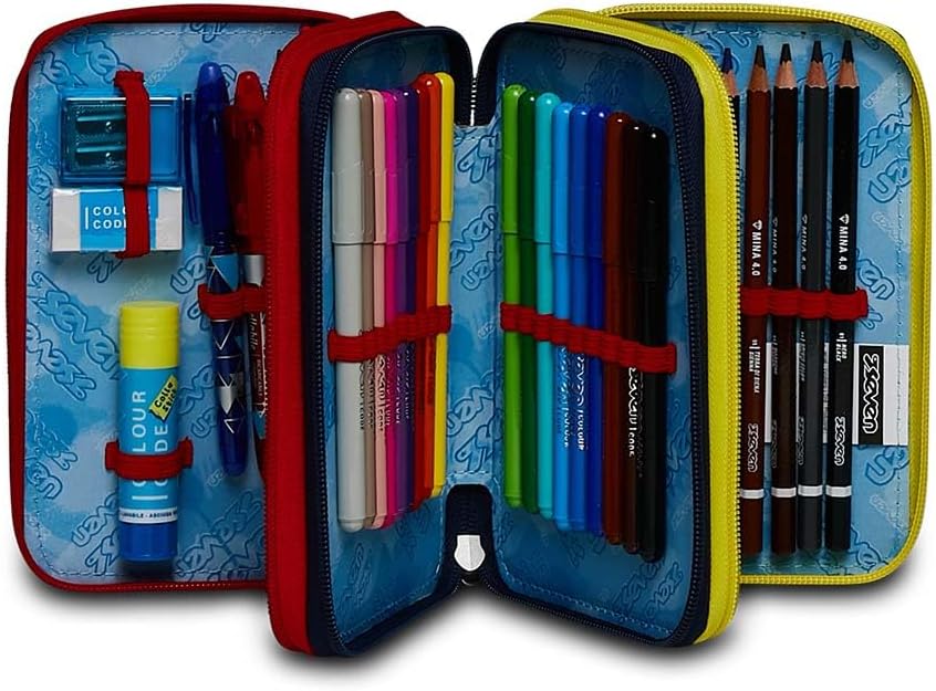 Seven Federmäppchen, Mäppchen, mehrfarbig, Federtasche für Schreibwaren, Etui komplett mit Bleistift