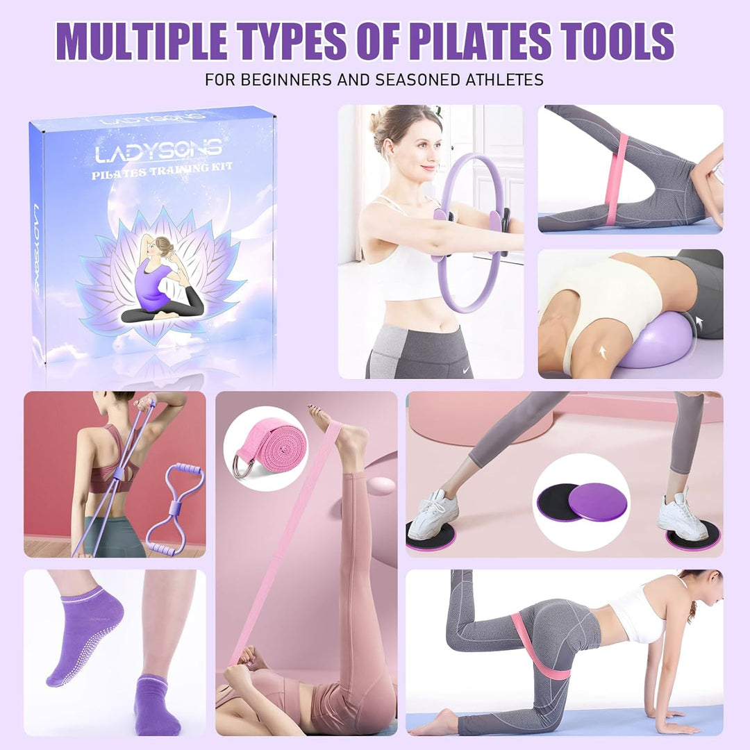 Pilates Ring Set - Pilates Essential Kit mit 12,6''/32 cm Magic Circle, Pilates Ball, Pilates Bänder