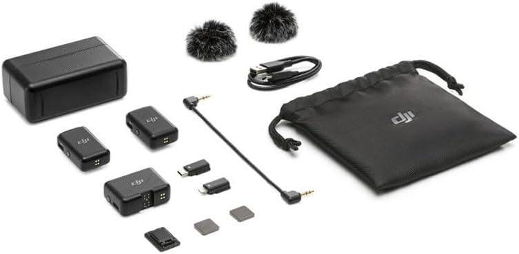 DJI Mic (2 Sender + 1 Empfänger + Ladeschale), Lavalier-Funkmikrofon, 250 m Reichweite, 15 Stunden A