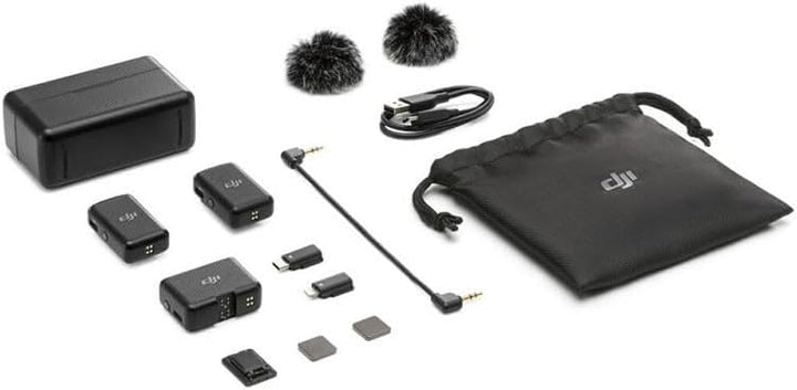 DJI Mic (2 Sender + 1 Empfänger + Ladeschale), Lavalier-Funkmikrofon, 250 m Reichweite, 15 Stunden A