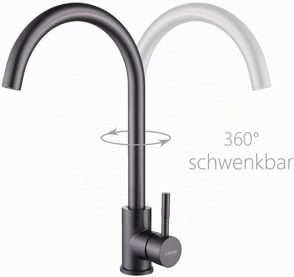 KINSE Einhebel Küchenarmatur Edelstahl | 360° Schwenkbar Spültischarmatur | Hochdruck Wasserhahn Küc