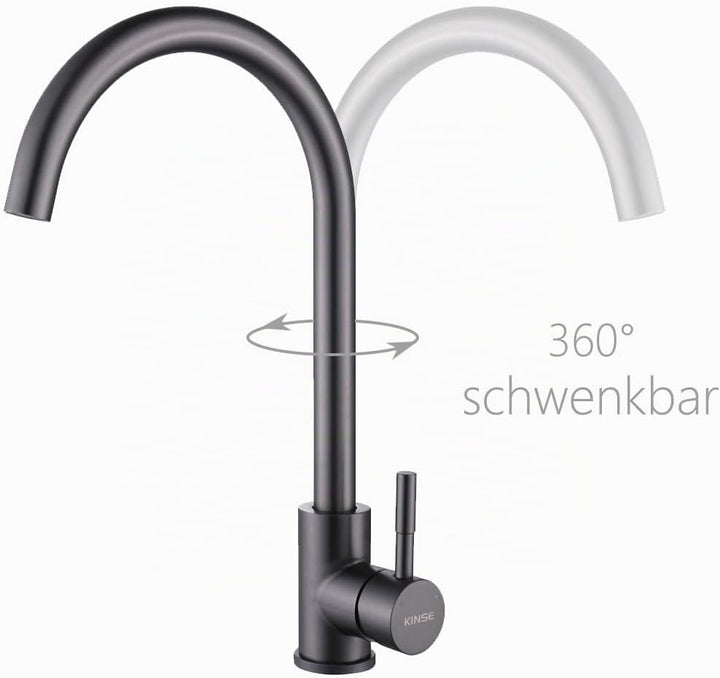 KINSE Einhebel Küchenarmatur Edelstahl | 360° Schwenkbar Spültischarmatur | Hochdruck Wasserhahn Küc