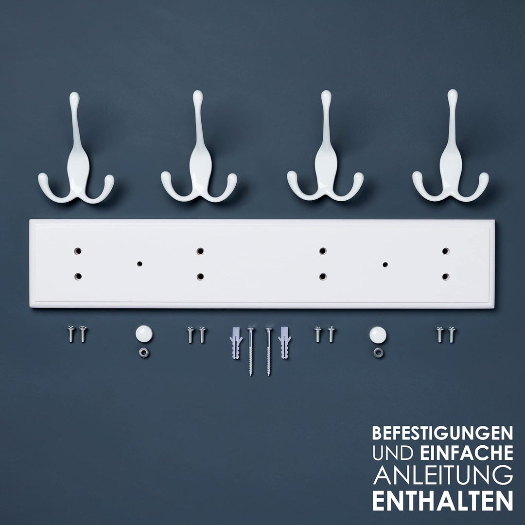 LARHN Garderobenhaken Weiss - Garderobenleiste Weiss mit 4 Haken - 42 cm - Kleiderhaken Wand - Wandg