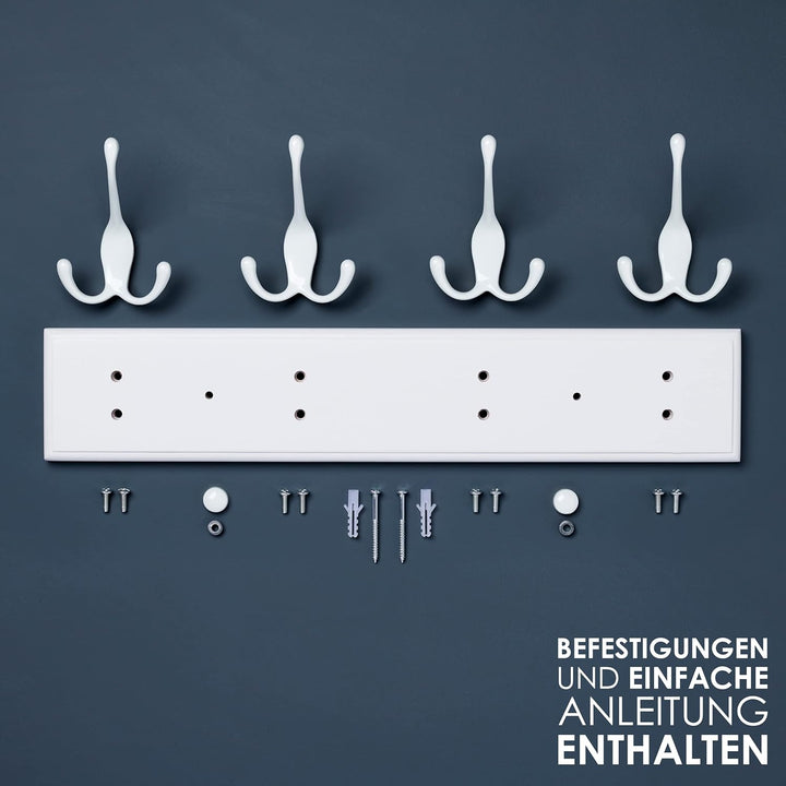 LARHN Garderobenhaken Weiss - Garderobenleiste Weiss mit 4 Haken - 42 cm - Kleiderhaken Wand - Wandg