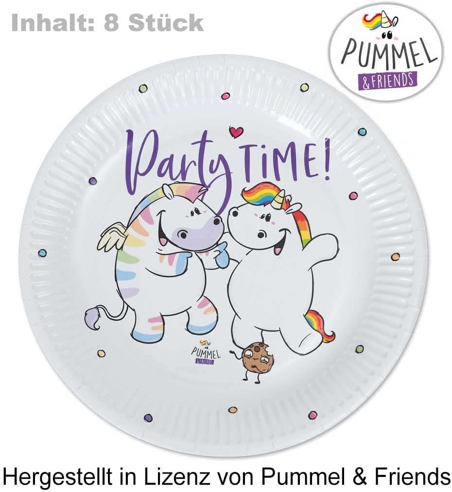 KarnevalsTeufel Partygeschirr Pummeleinhorn Pummel & Friends Teller Servietten Becher aus Pappe nied