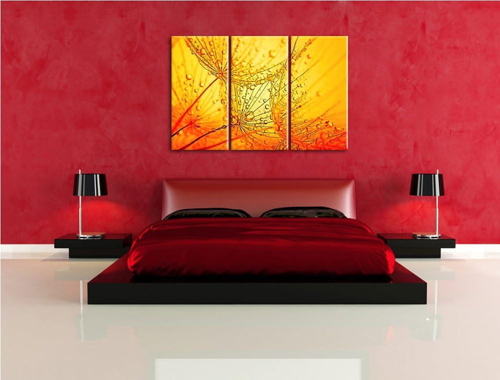 Pusteblumen Schirmflieger mit Tau Spezial 3-Teiler Leinwandbild 120x80 Bild auf Leinwand, XXL riesig