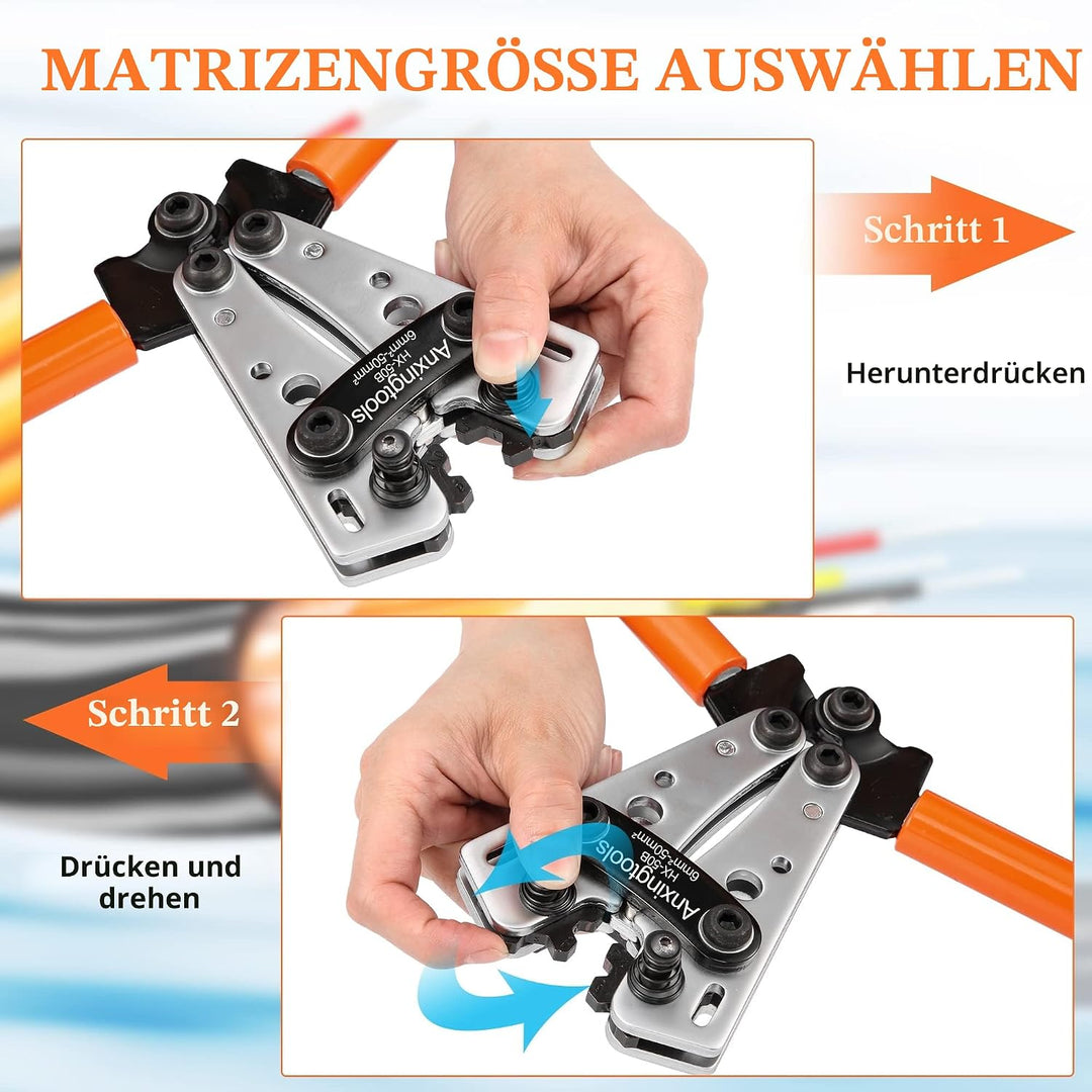 Batteriekabel-Crimpzange für 6/10/16/25/35/50 mm² Batterie-Kupfer-Ringkabelschuhe, Kupferkabelschuhe