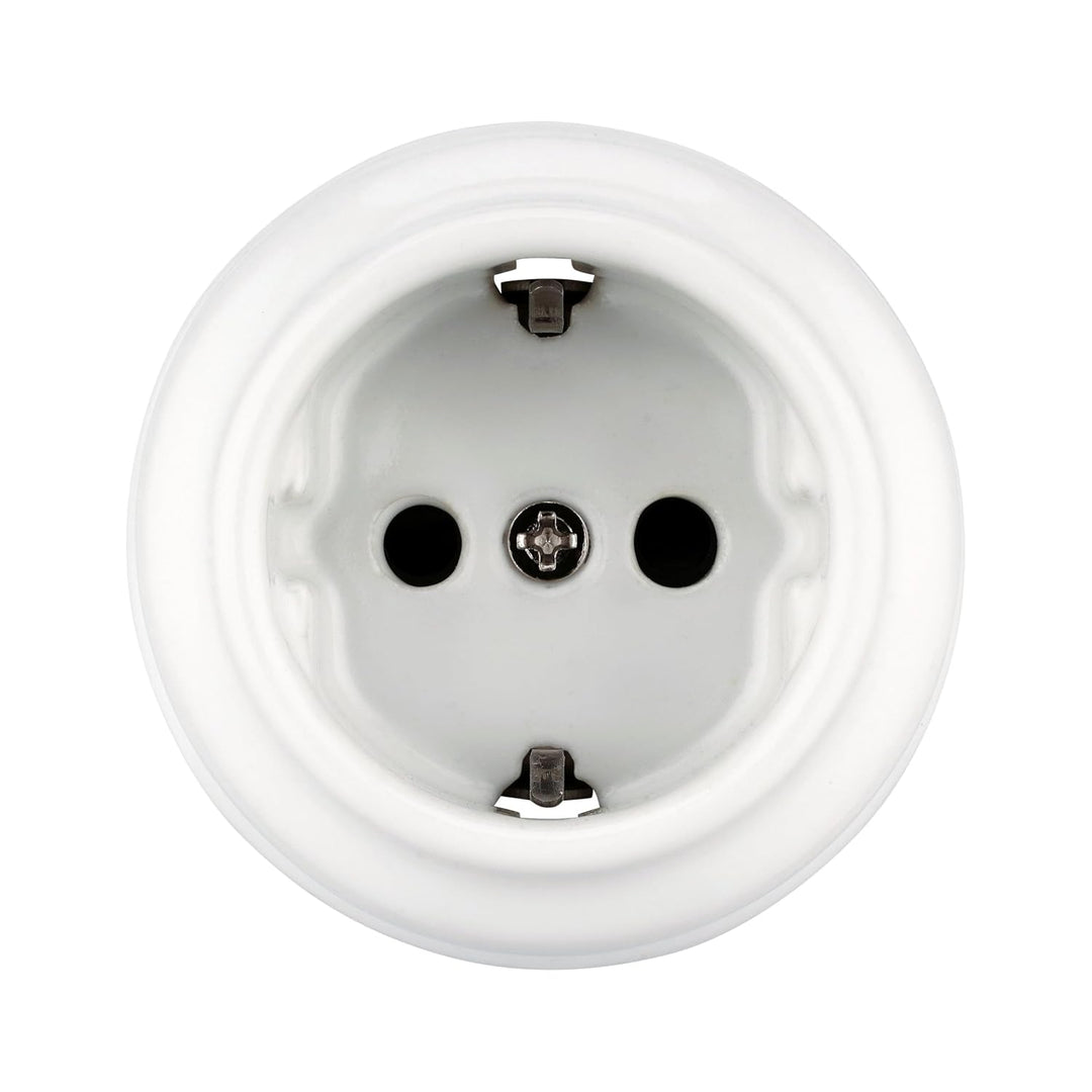 Aufputz Porzellan Retro Steckdose, All-in-One, Serie QR1 weiss