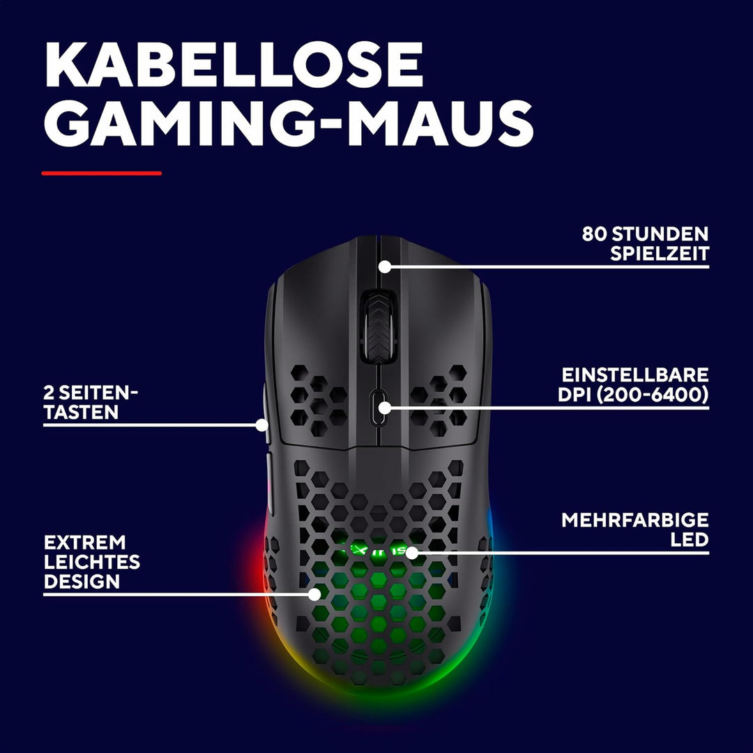 Trust Gaming GXT 929 Helox Kabellose Gaming Maus, Ultraleichte Maus 75g, 80h Dauerbetrieb, 2,4-GHz-M