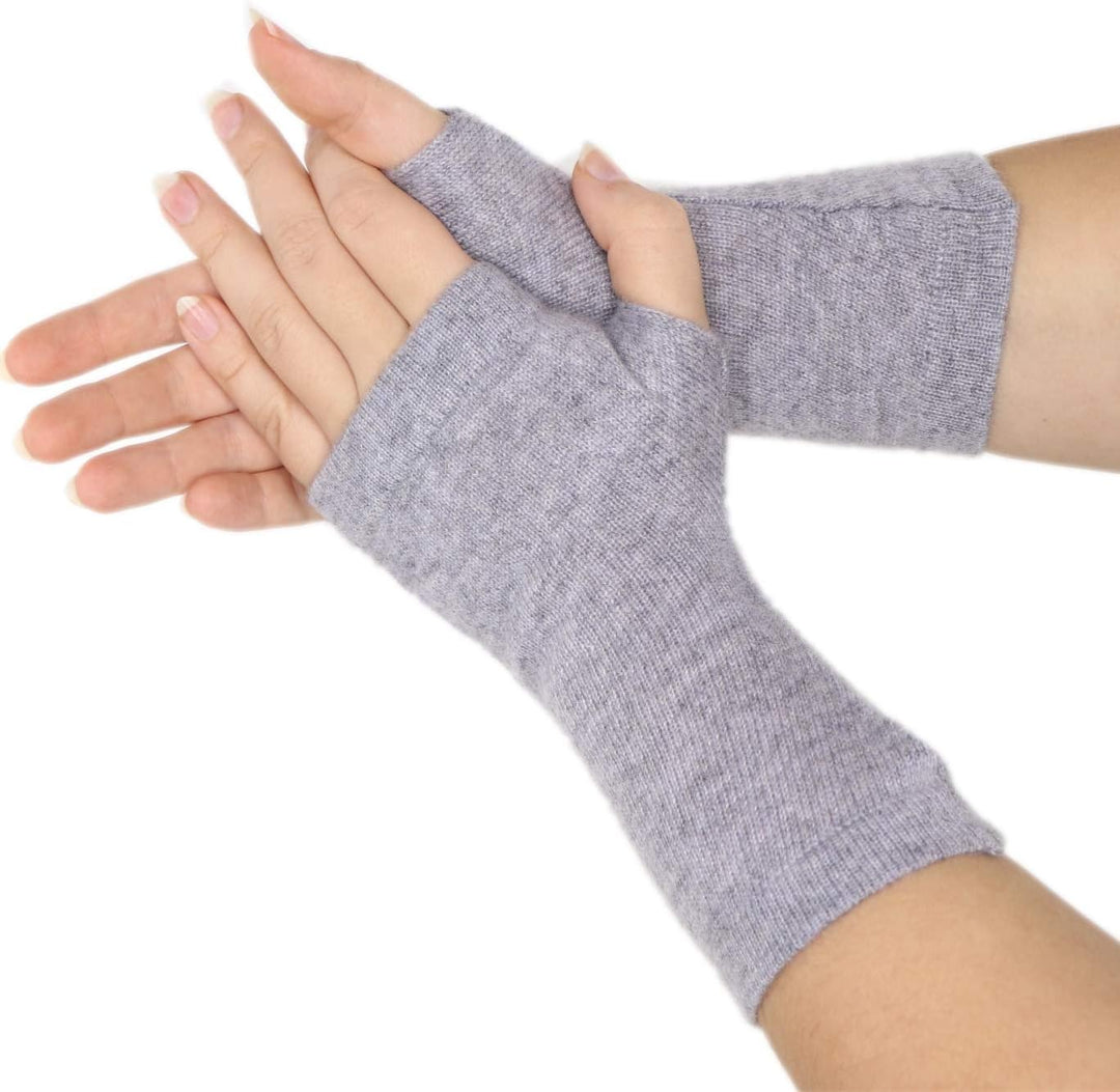 Kaschmir-Wolle Damen Pulswärmer fingerlose Handschuhe Hand-Stulpen 19 cm X 10 cm hell-grau meliert,