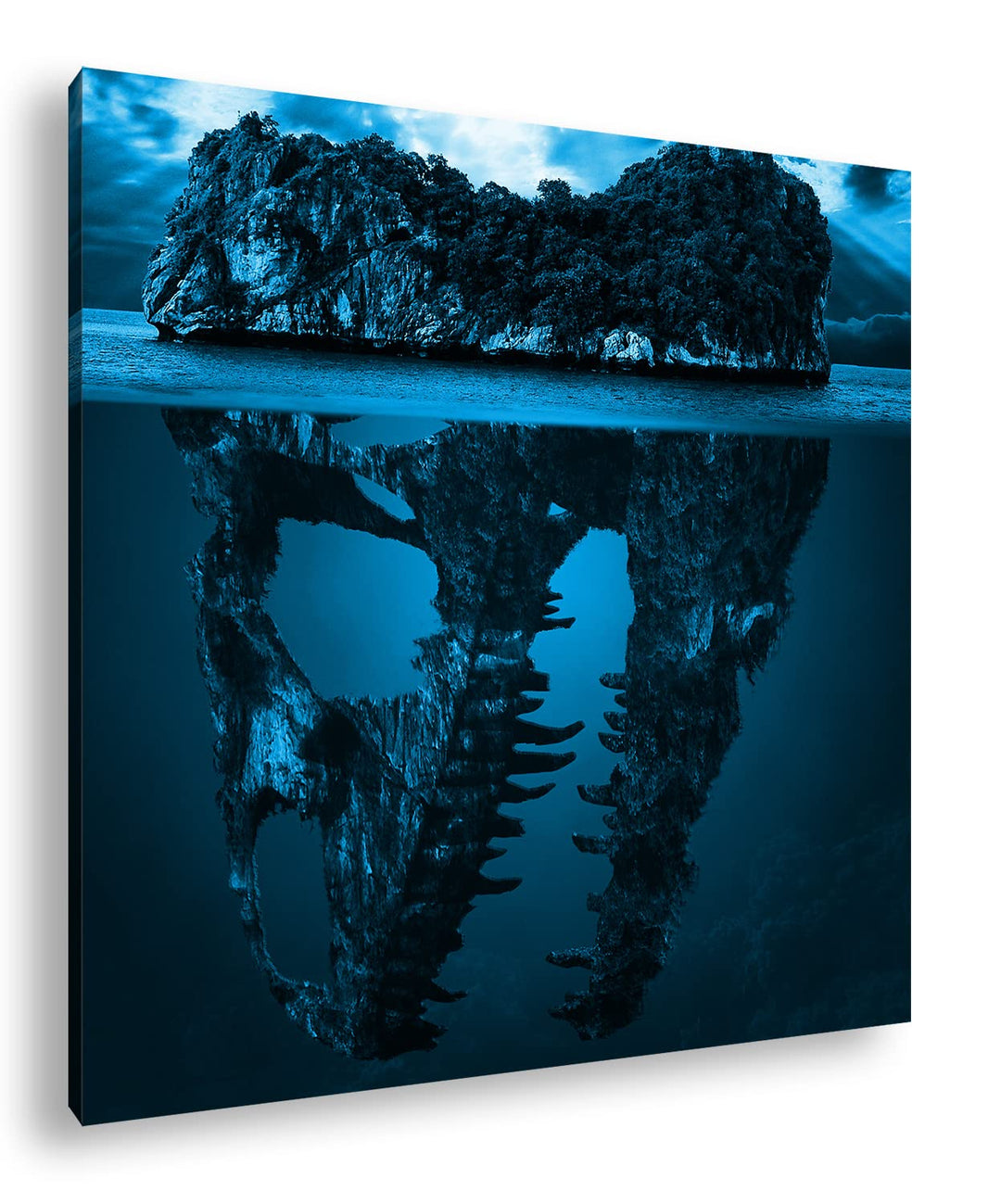 deyoli Tropische Totenkopf Insel Format: 60x60 Effekt: Monocrome Blau als Leinwandbild, Motiv fertig