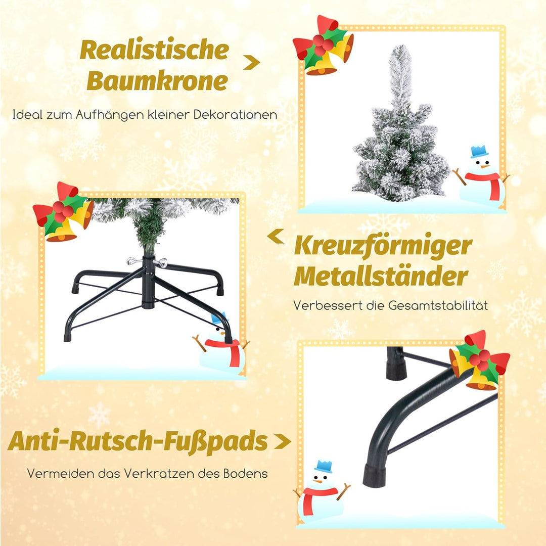 COSTWAY Künstlicher Weihnachtsbaum mit Schnee, 180 cm Bleistift Tannenbaum mit 460 Zweigspitzen & kl