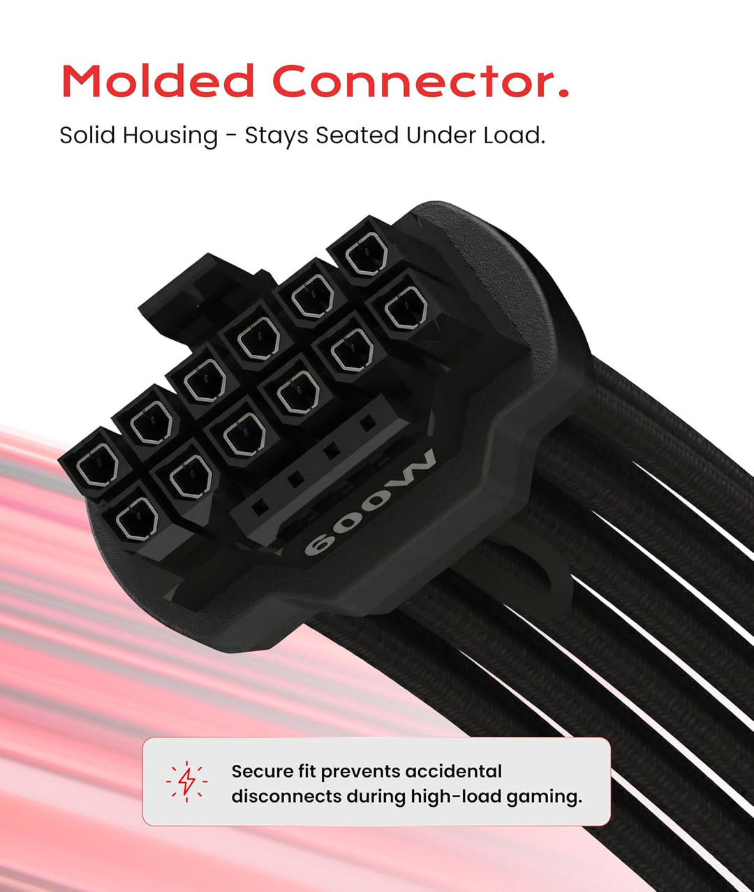 LINKUP - AVA 600W PCIE 5.0 16Pin (12+4) Hochstrom-Netzkabel┃Gepresster &amp; gelöteter Typ 16AWG ummante