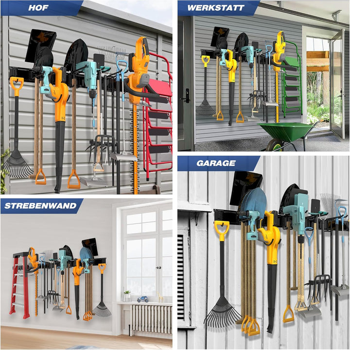 Werkzeug-Wandregal, verstellbar Wandhalterungen für Garage und Garten mit 8 Haken &amp; 3 Schienen, Hoch