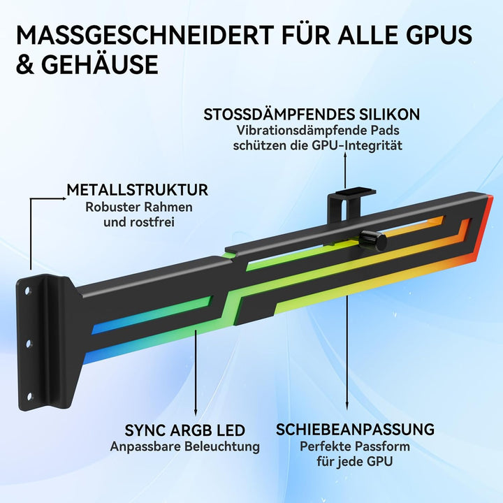 Grafikkartenhalterung mit ARGB, 5V 3-Pin, verstellbar, Schwarz, Schwarz
