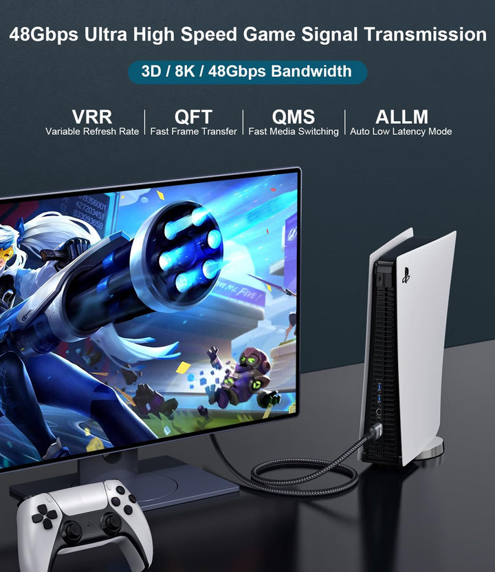 Zertifiziertes HDMI 2.1 Kabel 8K 5m, 48Gbps Ultra High Speed HDMI-Kabel 4K 120Hz/144Hz 8k 60Hz 4:4:4