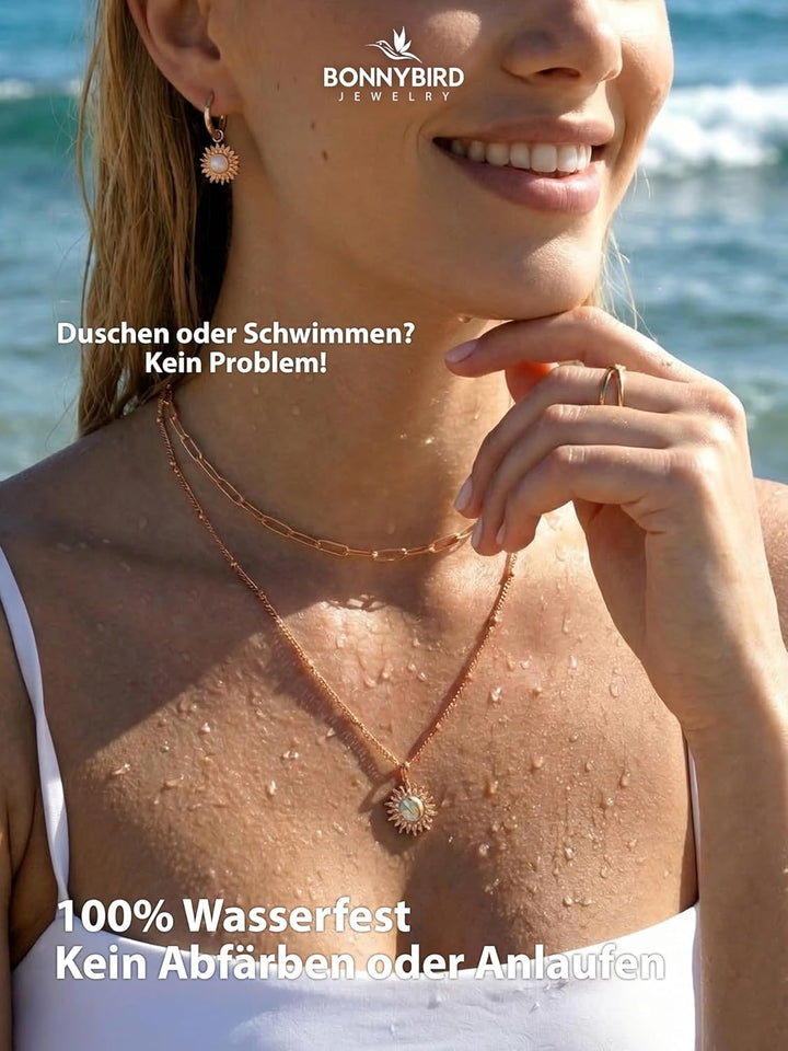 BONNYBIRD® Kette Sonne Damen BonnySun - Premium Halskette Damen mit Sonne Anhänger aus Edelstahl in