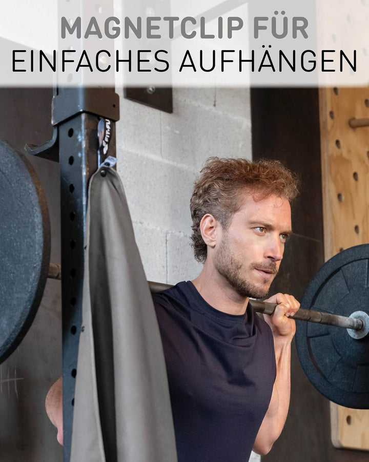 Fit-Flip Fitness Handtuch - mit Magnet und Reissverschluss Tasche - Gym Handtuch aus Mikrofaser für