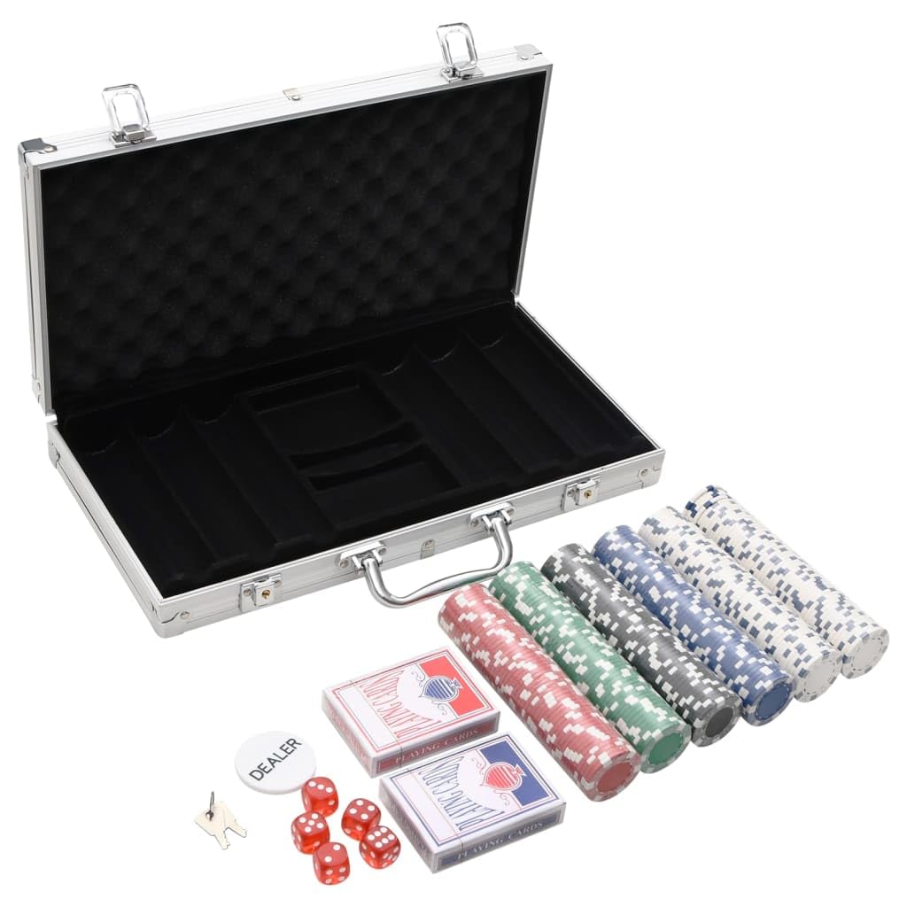 vidaXL Pokerchips Set 300 STK., Pokerkoffer mit Buttons Chips Würfeln, Pokerset Spielkarten Set mit