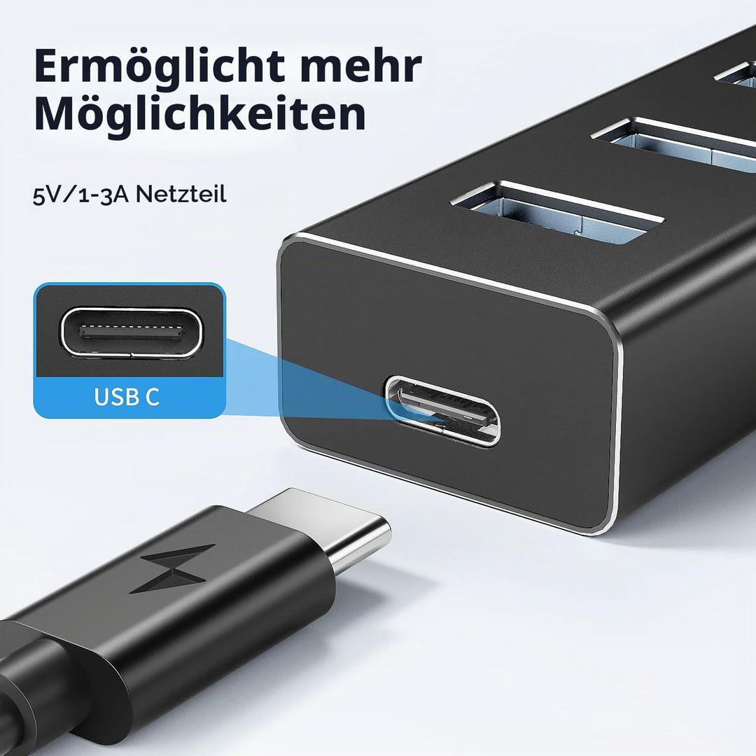 USB Hub 3.0, Aluminium 8-Port USB Verteiler 5Gbps Adapter mit 100cm Lang Kabel, Mehrfach USB3.0-Date