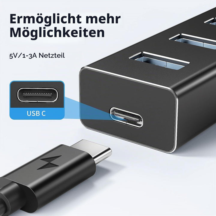 USB Hub 3.0, Aluminium 8-Port USB Verteiler 5Gbps Adapter mit 100cm Lang Kabel, Mehrfach USB3.0-Date
