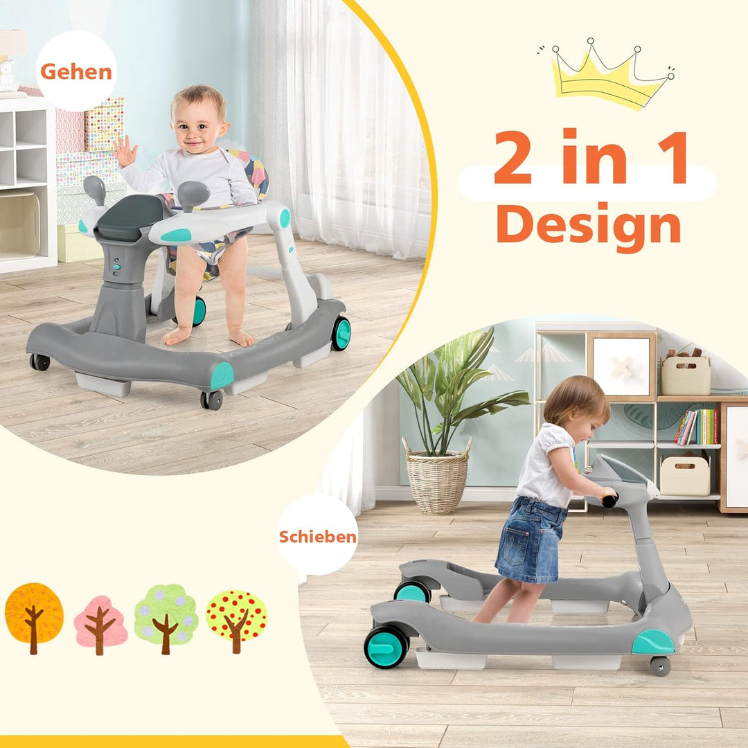 DREAMADE 2 in 1 Lauflernhilfe mit Musik & Licht, Baby Walker Höhenverstellbar & Klappbar, Gehfrei La