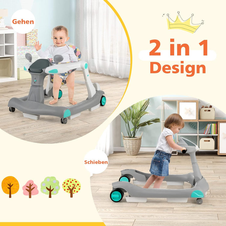 DREAMADE 2 in 1 Lauflernhilfe mit Musik & Licht, Baby Walker Höhenverstellbar & Klappbar, Gehfrei La