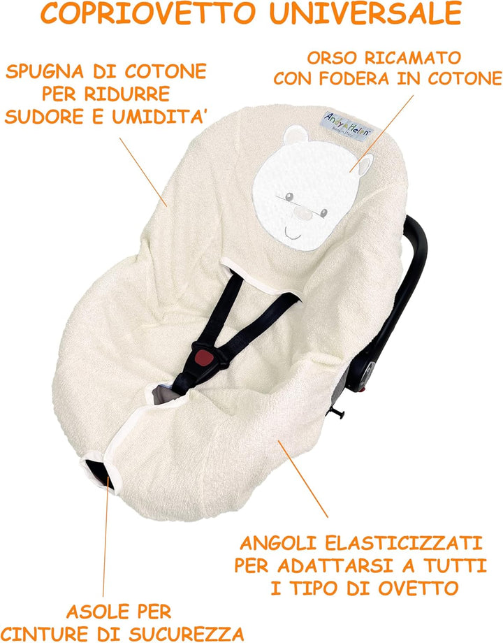 ANDY & HELEN Bezug für Babyschale aus Frottee, Bestickt, praktischer und bequemer Bezug durch elasti
