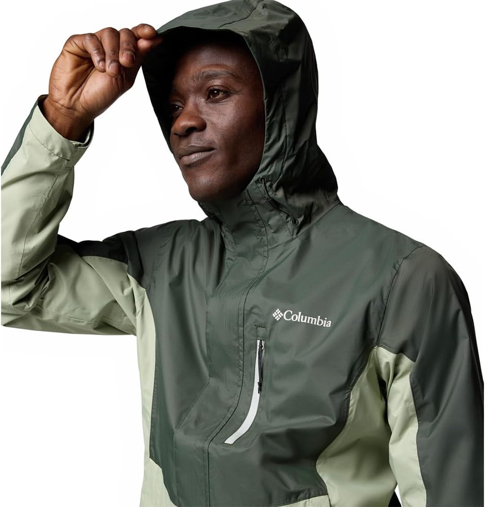Columbia Herren Pouring Adventure 3 Jacket Wasserdichte Regenjacke (1er Pack) S Greenscape/Safari, S