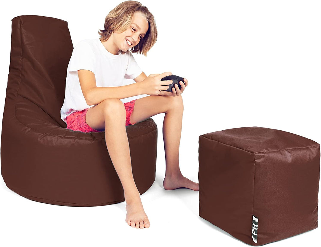 PATCH HOME Gamer Kissen Lounge Kissen Sitzsack Sessel Sitzkissen Bean Bag + Würfel/Hocker mit Reissv
