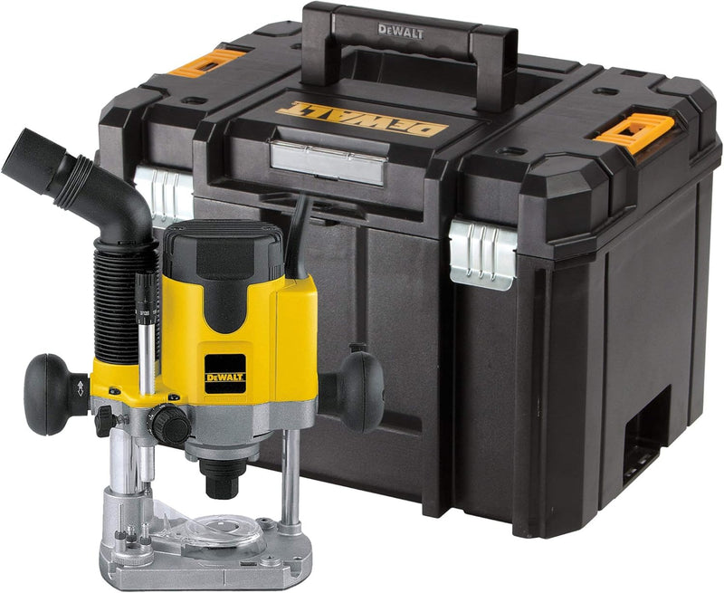 DeWalt Oberfräse (1,100 Watt, Vollwellenelektronik mit konstanter Drehzahl, Fräskorbführung, Sanftan