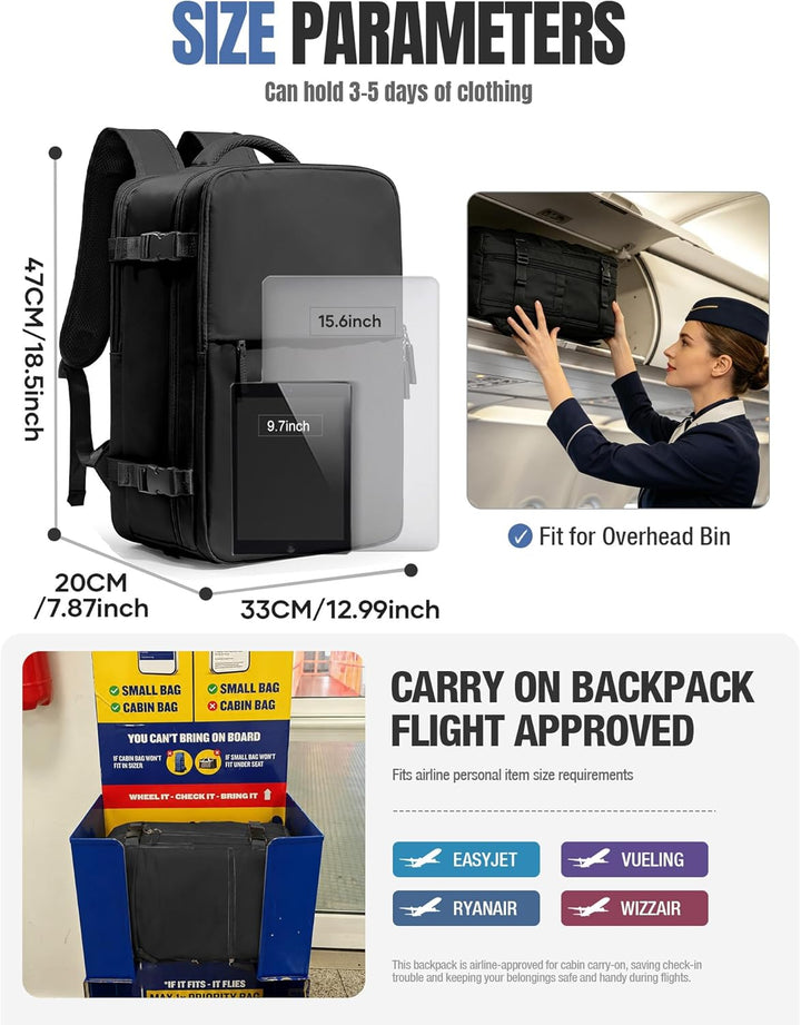 BJLFS Vakuum Rucksack 40x30x20 Handgepäck mit pumpe Reiserucksack Handgepäck Flugzeug Ryanair 40x20x