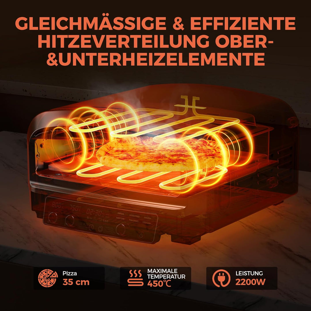 BIG HORN OUTDOORS Pizzaofen für den Innenbereich, 35 cm Elektro-Tischpizzaofen mit 6 voreingestellte