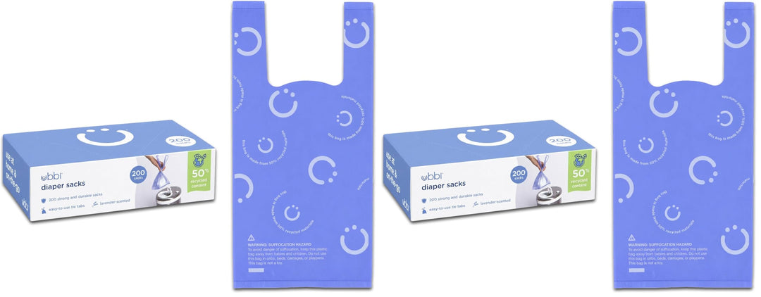 Ubbi Disposable Nappy Sacks, Lavender Scented, Easy-To-Tie Tabs, Baby Nappy Disposal, 200 Count (Pac