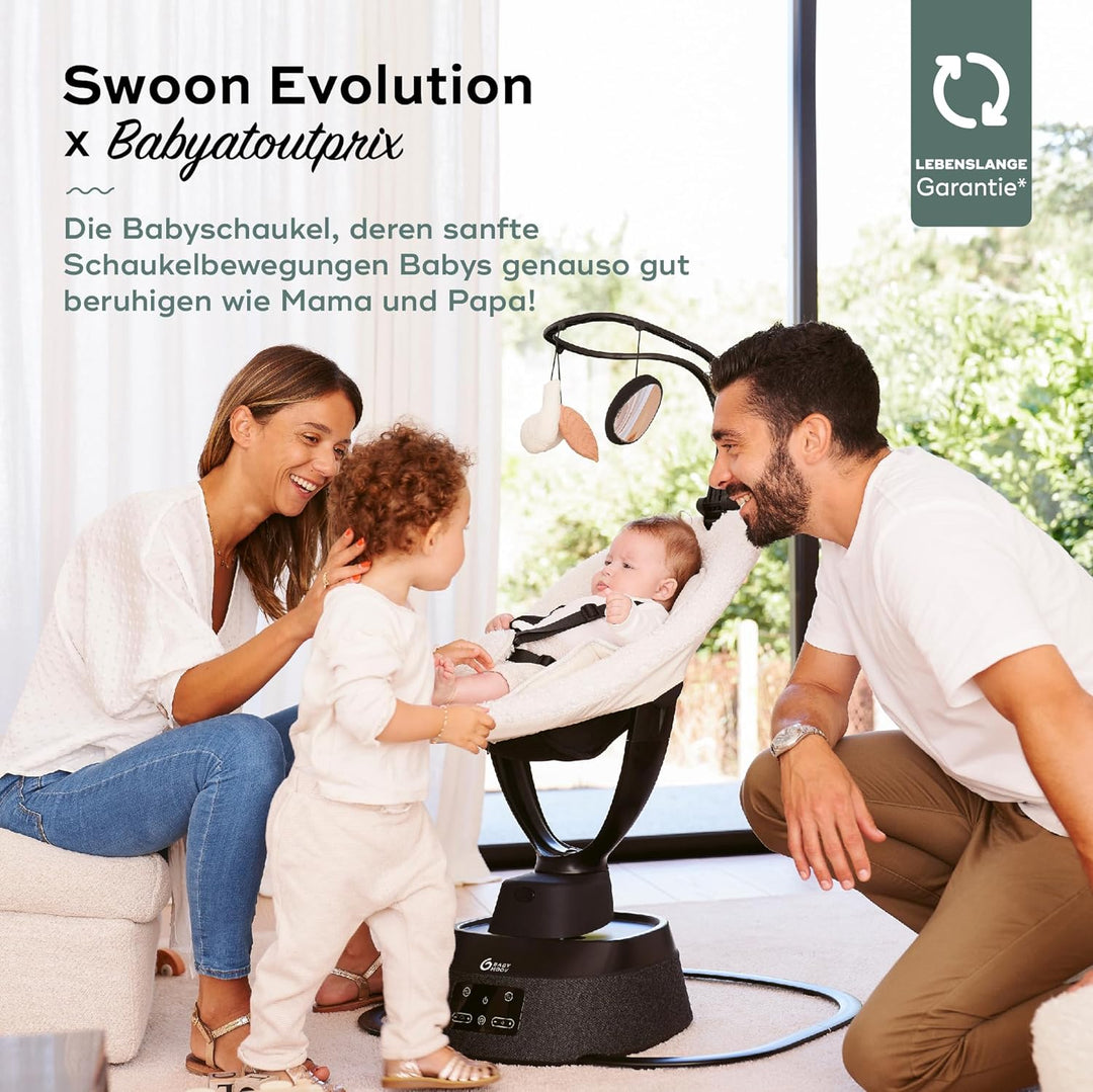 Babymoov Babyschaukel Swoon Evolution Curl White - elektrische Babywippe mit 8 Schaukelbewegungen, 3