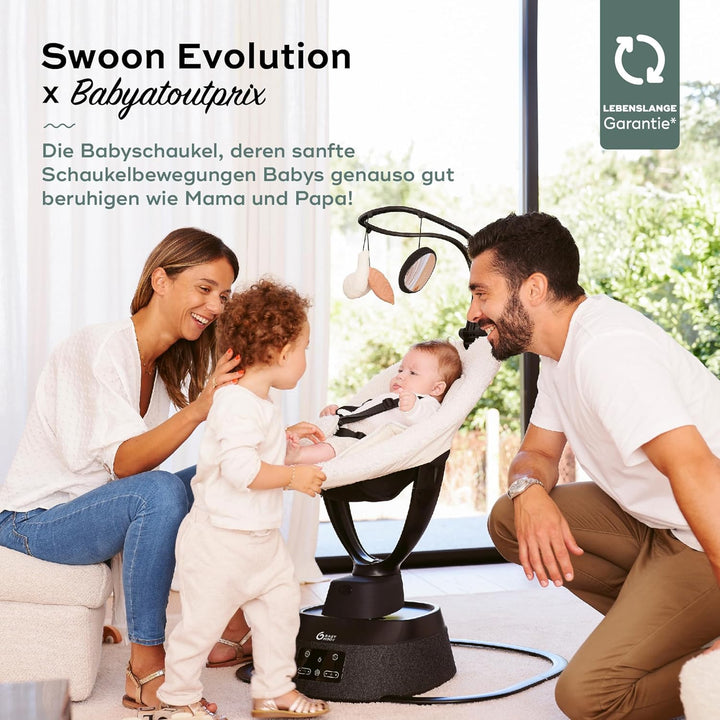 Babymoov Babyschaukel Swoon Evolution Curl White - elektrische Babywippe mit 8 Schaukelbewegungen, 3