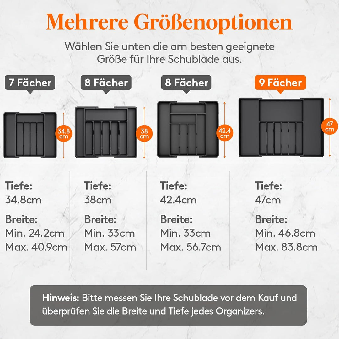 Lifewit Besteckkasten für Schubladen 40 50, verstellbarer Kunststoff Organizer Küche Tiefe 47 cm, Be