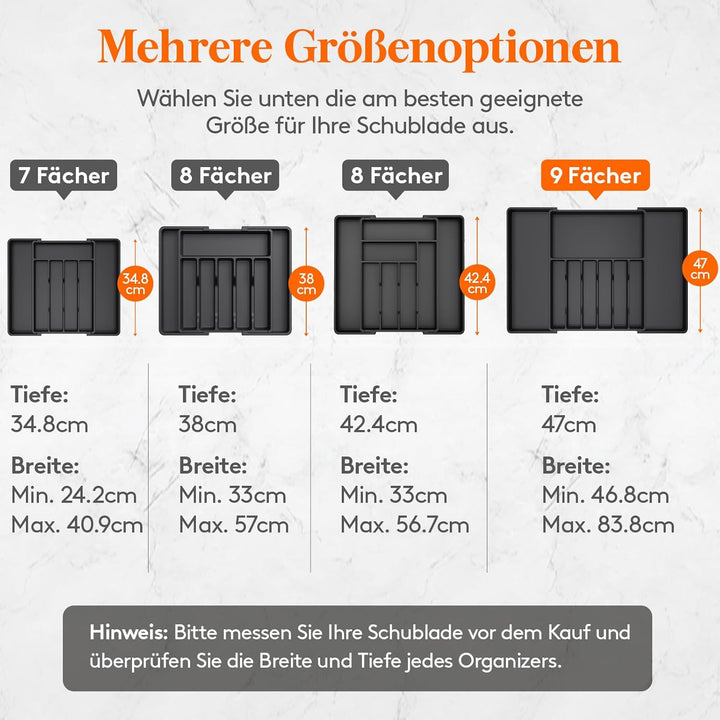 Lifewit Besteckkasten für Schubladen 40 50, verstellbarer Kunststoff Organizer Küche Tiefe 47 cm, Be