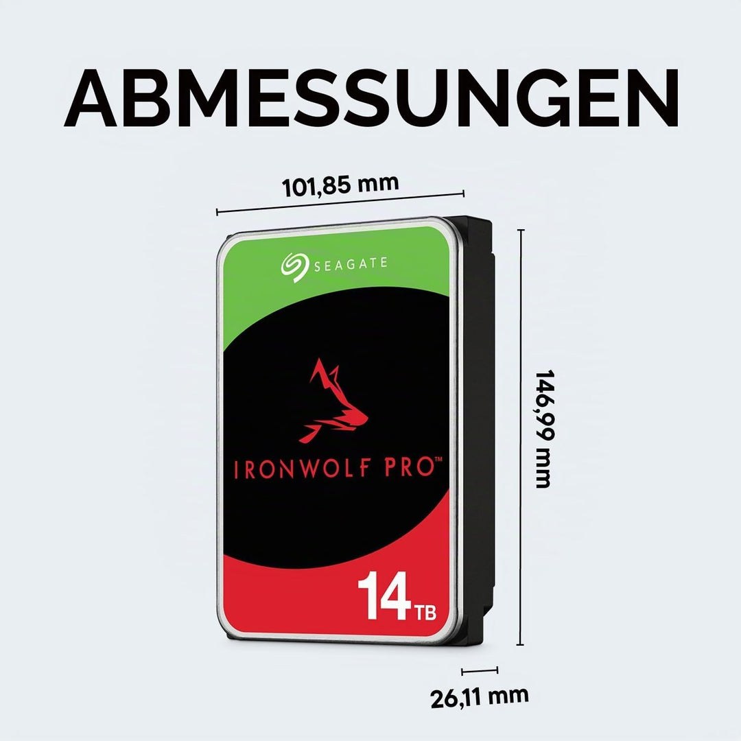 Seagate IronWolf Pro 14 TB, NAS interne Festplatte, 3.5 Zoll, 7200 U/Min, CMR, 256 MB Cache, SATA 6
