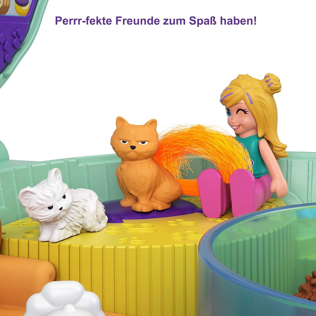 Polly Pocket GTN15 - Igel-Café Schatulle im Café- und Haustier-Design, kleiner Polly Puppe & Freundi