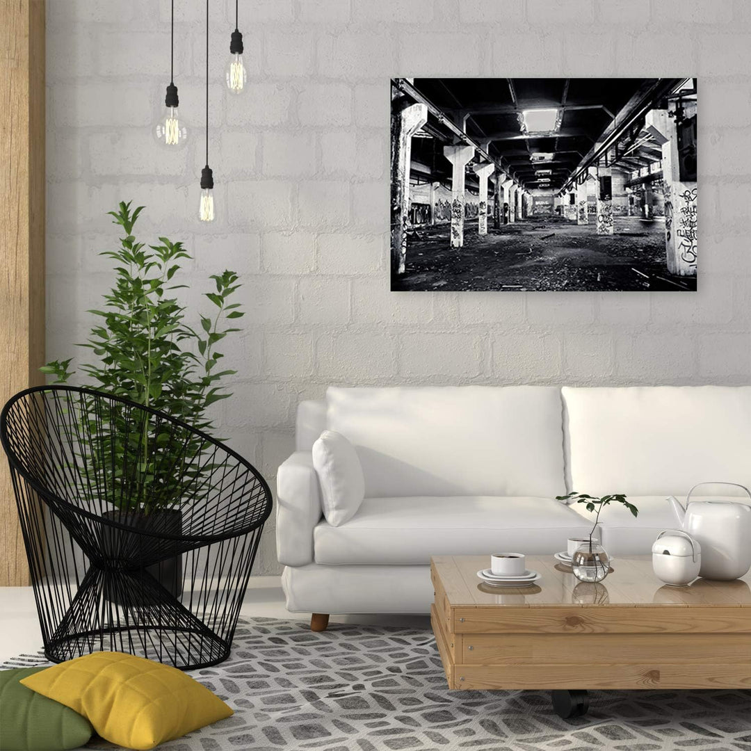 Wanddeko Street Art Kunst modern Bilder Fabrik schwarz-weiss 100x70 cm Deko Paneel 100x70 cm schwarz