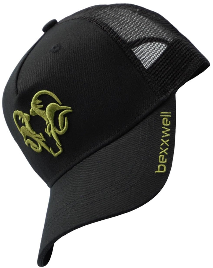 Bexxwell Trucker Cap schwarz/olivgrün mit 3D Logo-Stickerei (optimale Passform, Kappe, Black, Green,