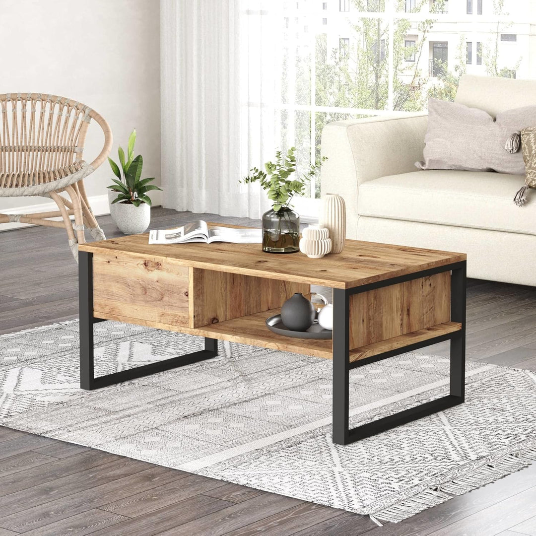[en.casa] Couchtisch Laukaa Beistelltisch mit 2 Ablagefächern Wohnzimmertisch 44,5 x 100 x 60 cm Sof