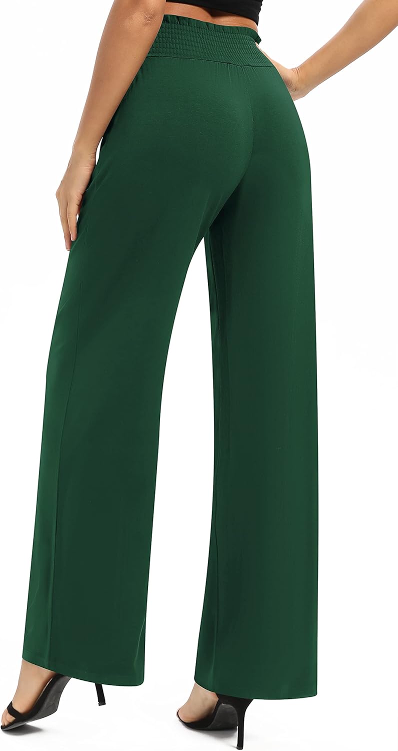 EXCHIC Damen Einfarbig Lose Gerade Geschnitten Palazzo Hose Hohe Taille Dehnbar Lounge Hose mit Tasc