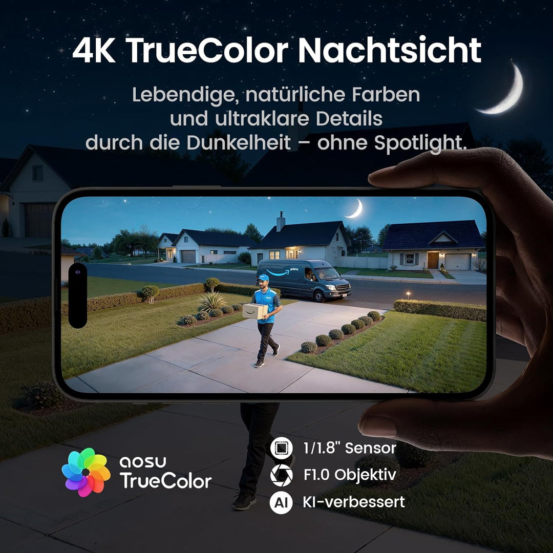 aosu T2 Ultra 4K UHD Überwachungskamera Aussen Solar Akku für aosuCortex, 2 Cam-Kit, TrueColor Nacht