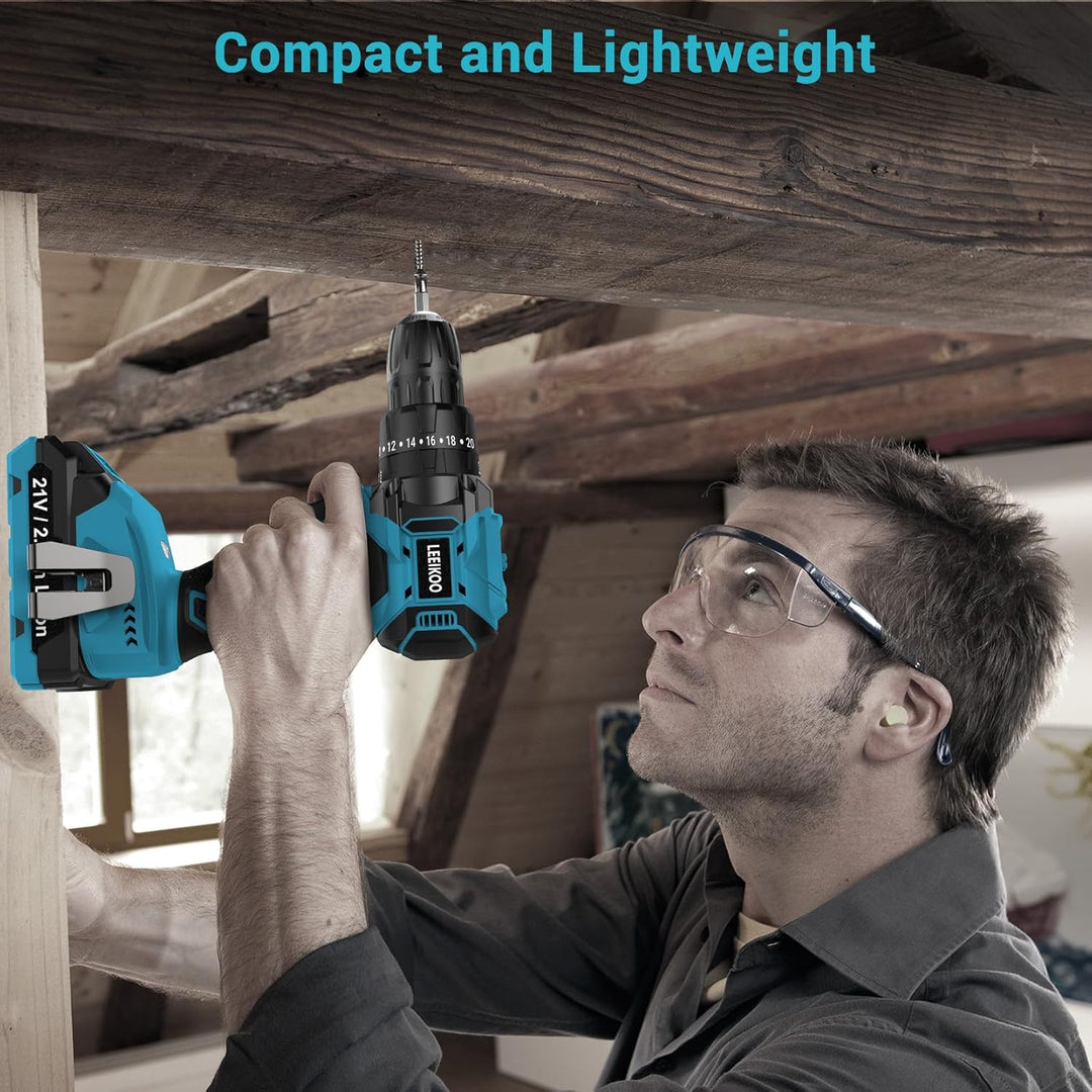 LEEIKOO Bürstenloser Akkuschrauber 21V, Akku Bohrschrauber mit 2 Akkus 2,0Ah, 45N.m Drehmoment, 20+3