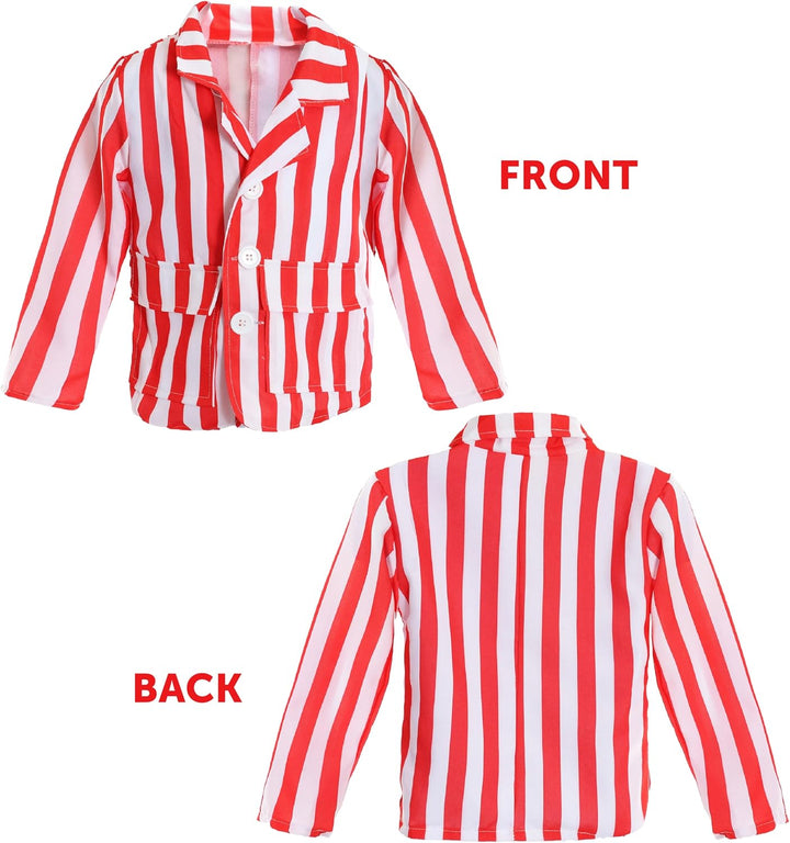 ILOVEFANCYDRESS ® KINDER ROT-WEISS-GESTREIFTER BLAZER MIT RUNDER STROHHUT MARINEBLAU UND ROT, FASCHI